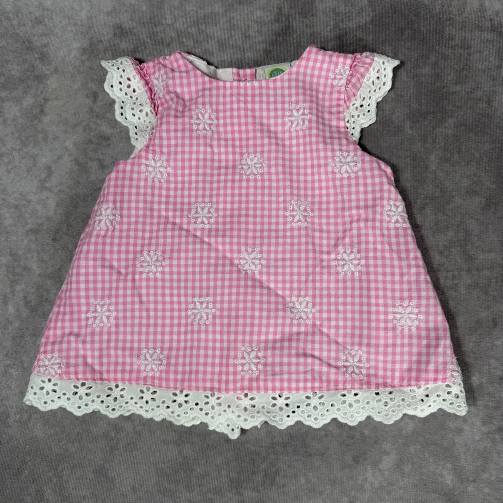Little Me Baby Girls Pink‎ Gingham Eyelet Lace Embroidered Dress 9M